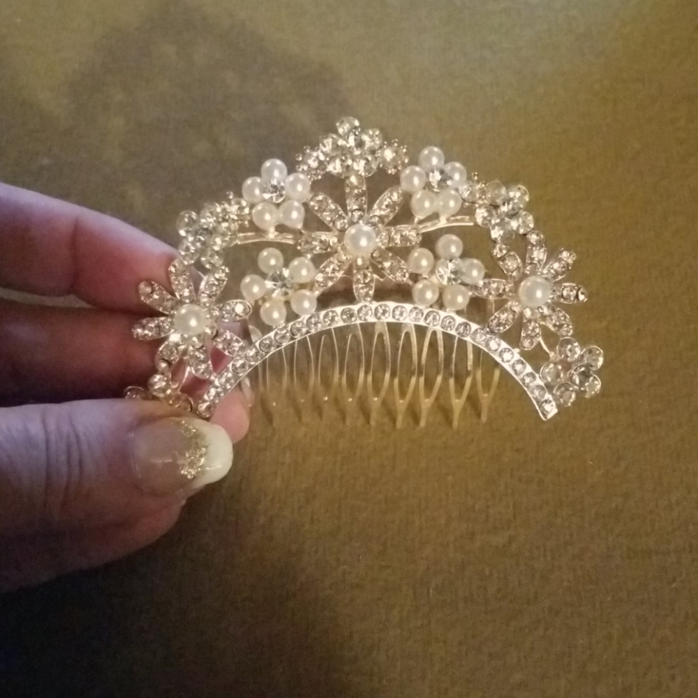 Tiara Wedding Bridal Rhinestone Pearl Hair comb